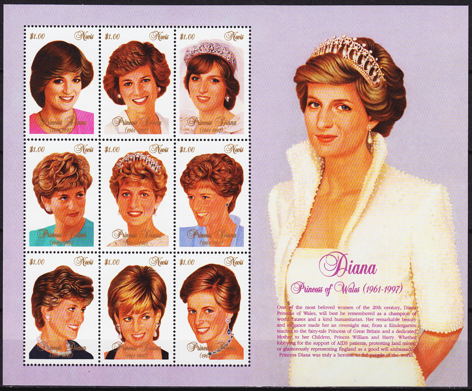 Nevis S/S Death Diana Princess of Wales 1997 MNH-11,25 Euro
