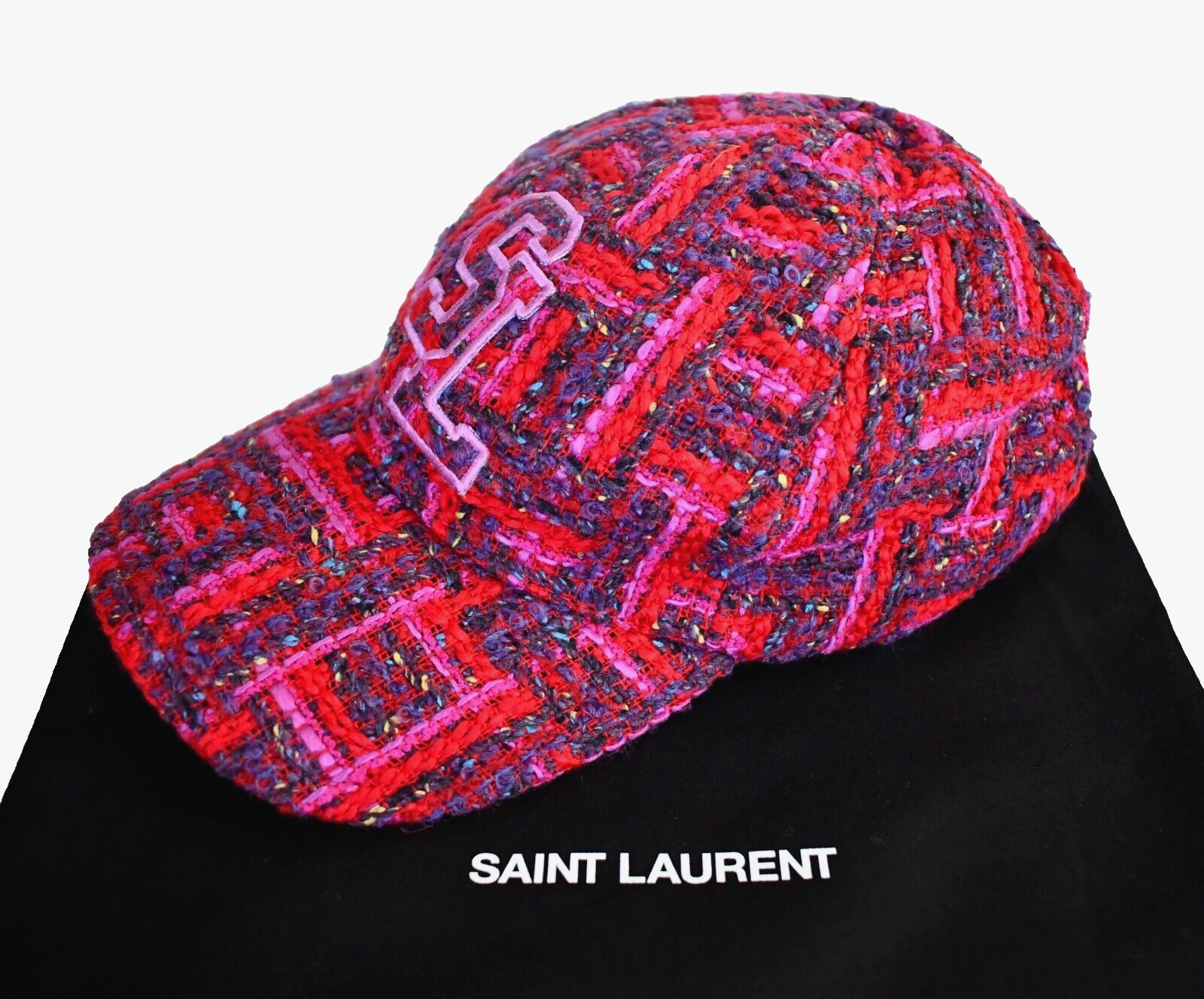 SAINT LAURENT SLロゴ ツイードベースボールキャップ 🆕️ Authentic SAINT LAURENT SL LOGO Pink BOUCLE TWEED