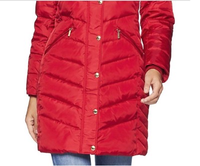 Pre-owned Michael Kors Authentic Church Women's Winter Down Hooded Parka Coat Red Size Xl