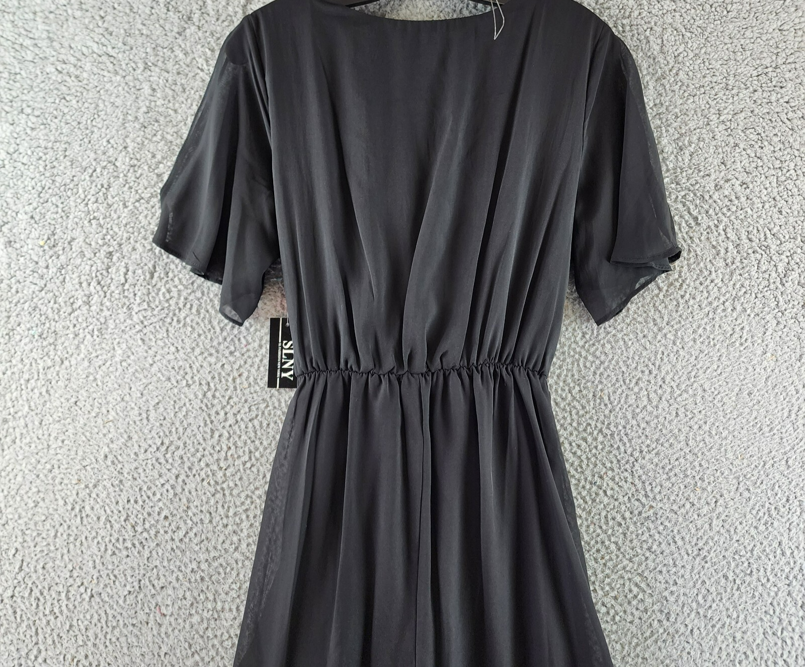 SLNY Fashions Ruffled Wrap Dress Women's 10 Black Surplice Neck Belted Pullover - Picture 15 of 15