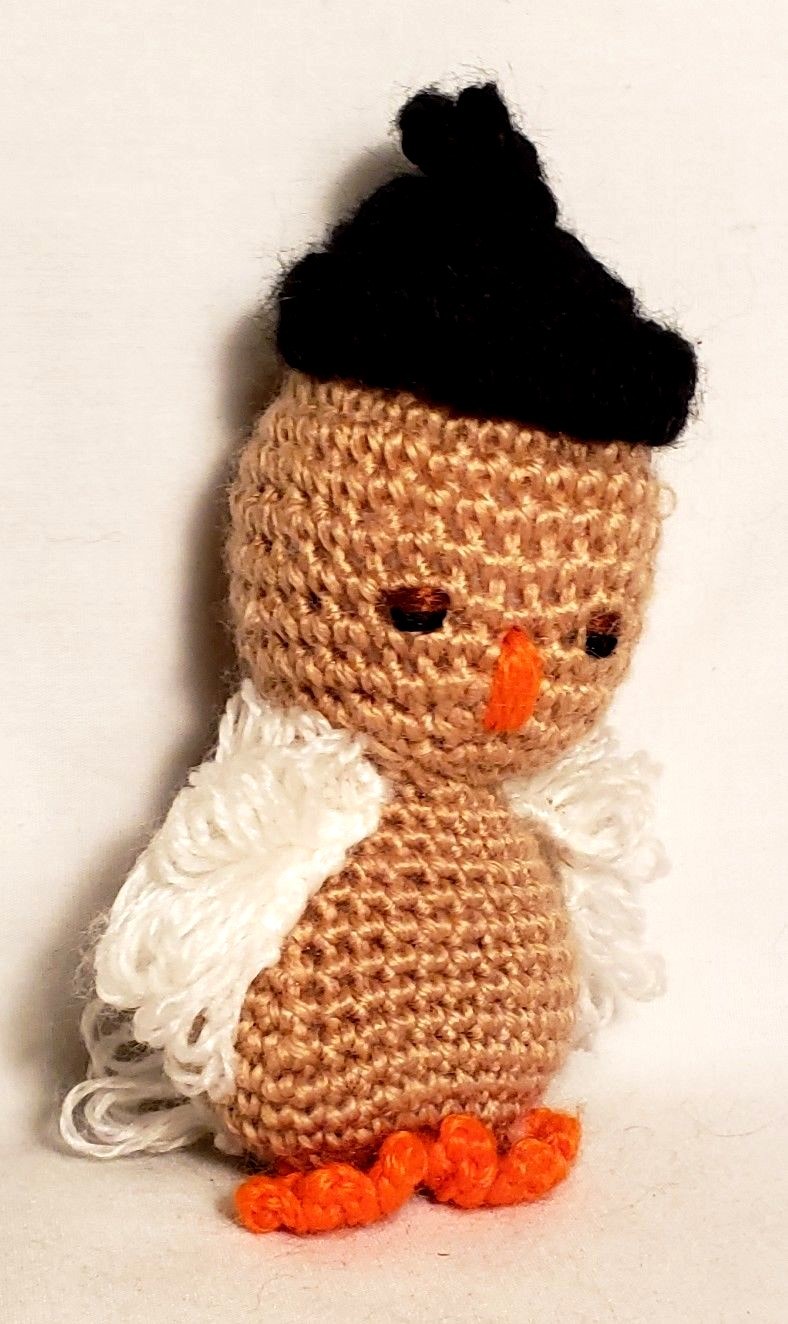 VTG KAMAR Tan Owl Crochet Plush Stuffed Toy made by hand in KOREA Ornament