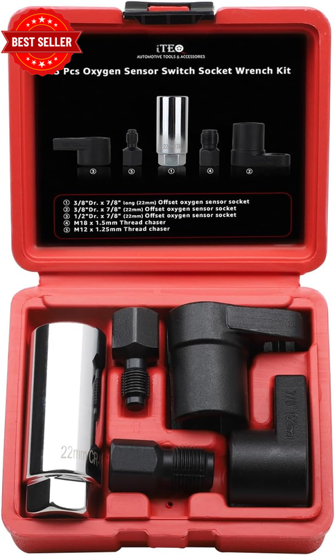 5 Pcs Automotive Oxygen Sensor Socket Wrench Removal Tool and Thread Chaser Set