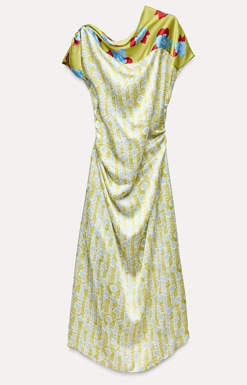 Pre-owned Zara Woman Midi Printed 100% Printed Silk Dress Limited Edition 8731/727
