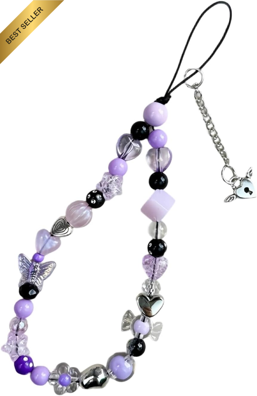 1 PCS Butterfly Beaded Phone Charm Purple Cute Charms Cell Phone Lanyard Strap H