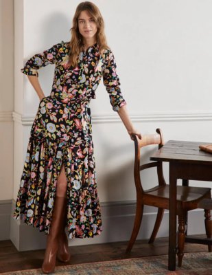 BODEN Black Opulent Paradise Button Through Maxi Dress uk 8R. NO