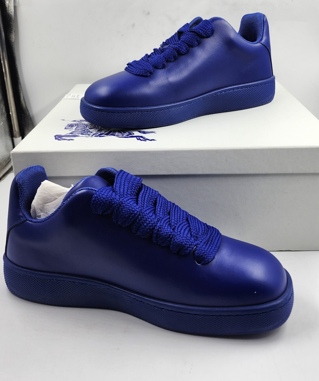 Burberry Leather Box Low-Top Sneakers Men's 42.5/9.5 US Knight Round Toe Lace Up - Picture 6 of 17
