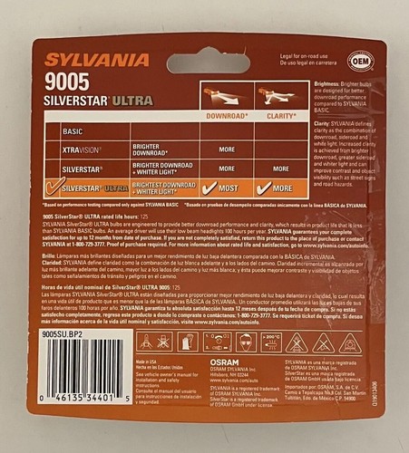 SYLVANIA 9005 SilverStar ULTRA High Performance Headlight Pair Set 2 Bulbs