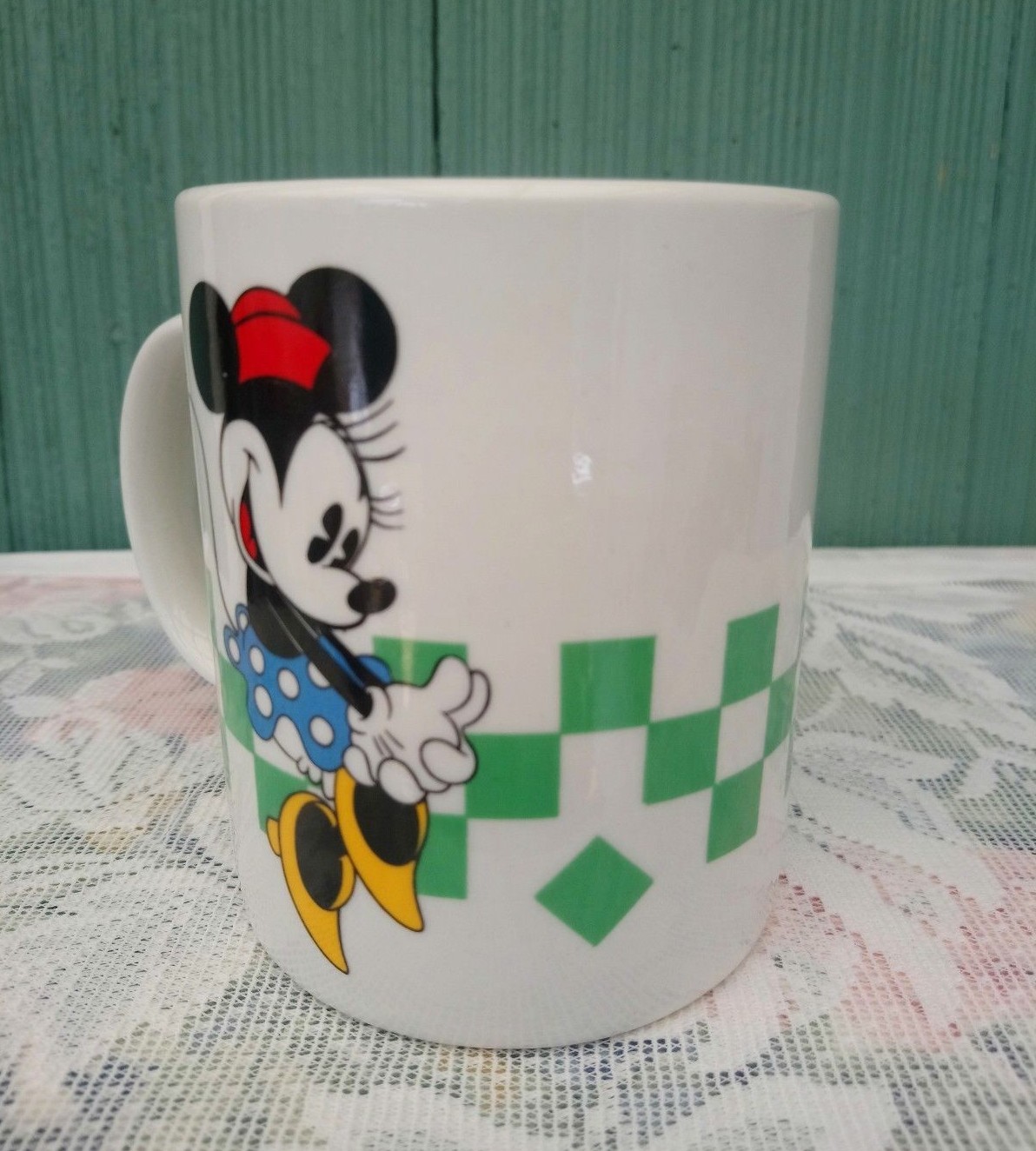 Mickey & Co Gabbay Dancing Green Checkerboard Minnie Mouse  Coffee Tea Mug Cup