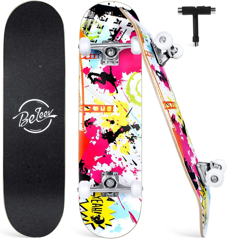 Beleev Skateboards for Beginners, 31 Inch Complete Skateboard for Kids Teens Adu