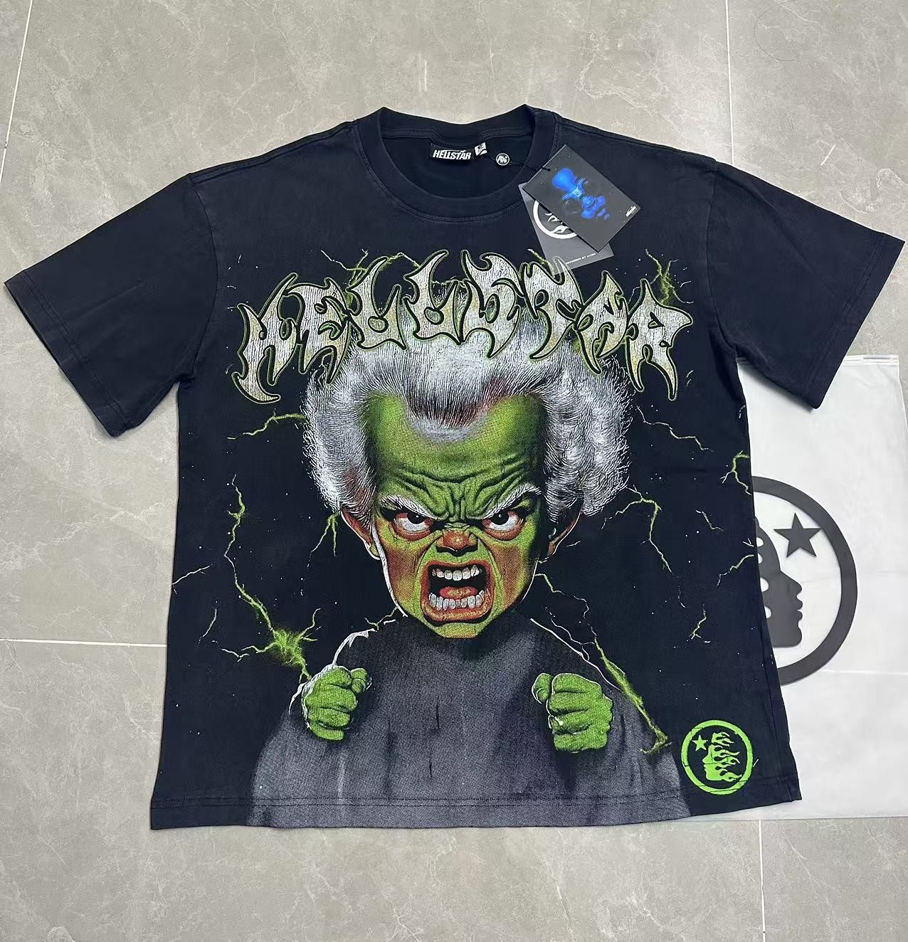 Hell Studios star Green Angry Person Tee INS Style Men Short