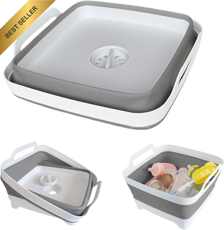 Collapsible Wash Basin for Dish Drainers - 2.4 Gallons Portable Wash Bin for RV