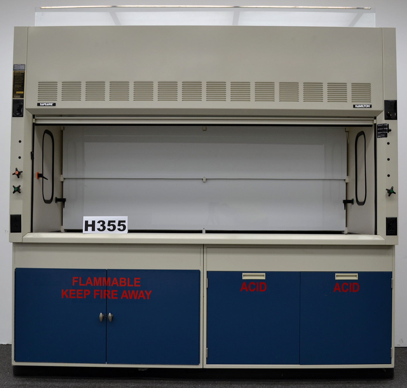 8' Laboratory Fume Hood w/ Acid & Flammable Cabinet / Fisher Hood - Used