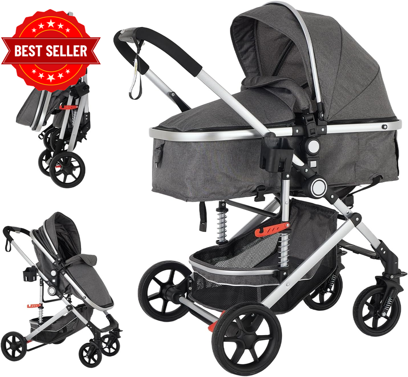 3-In-1 Baby Pram & Stroller, Baby Stroller with Reversible Bassinet, Mother Choi