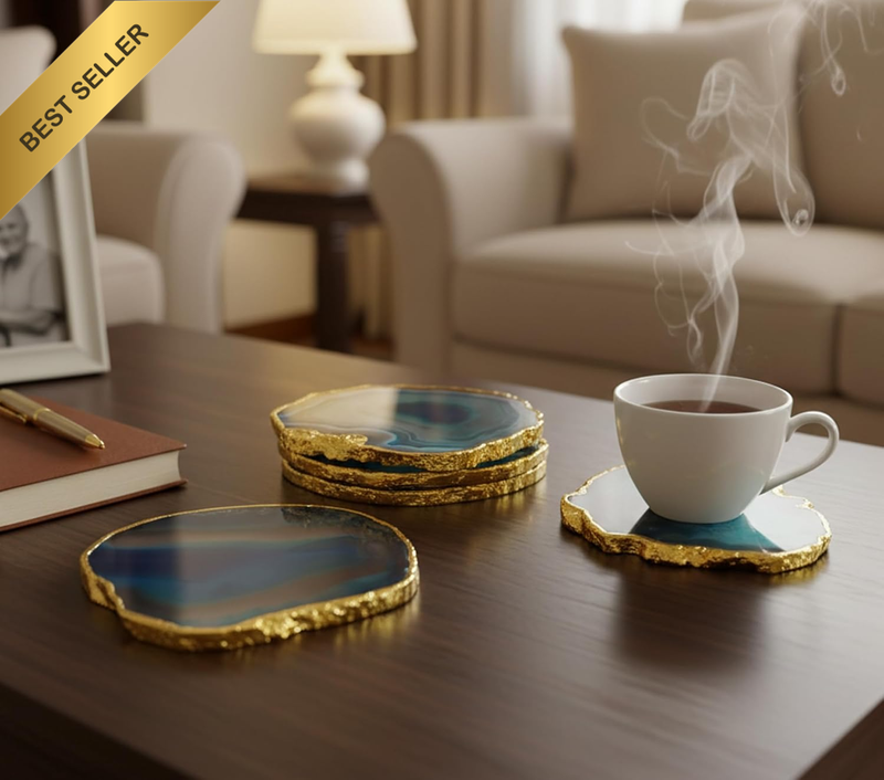 Green Agate Coasters Set of 4 Bar Beer Coffee Tea Coaster - Perfect Table Access