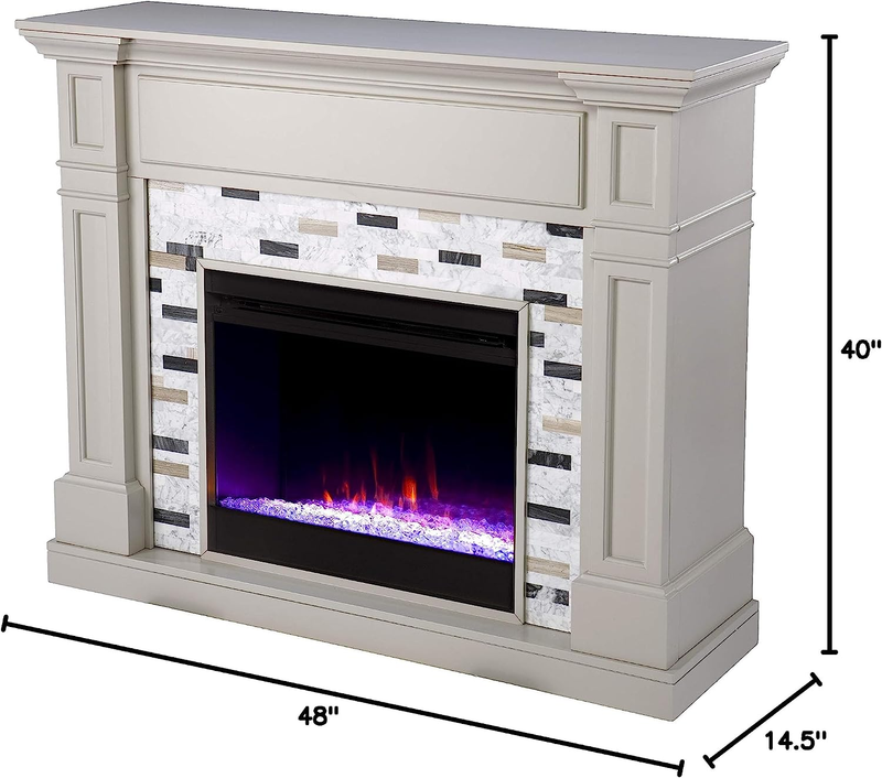 Birkover Color Changing Electric Fireplace W/Marble Surround, Gray/Black/White