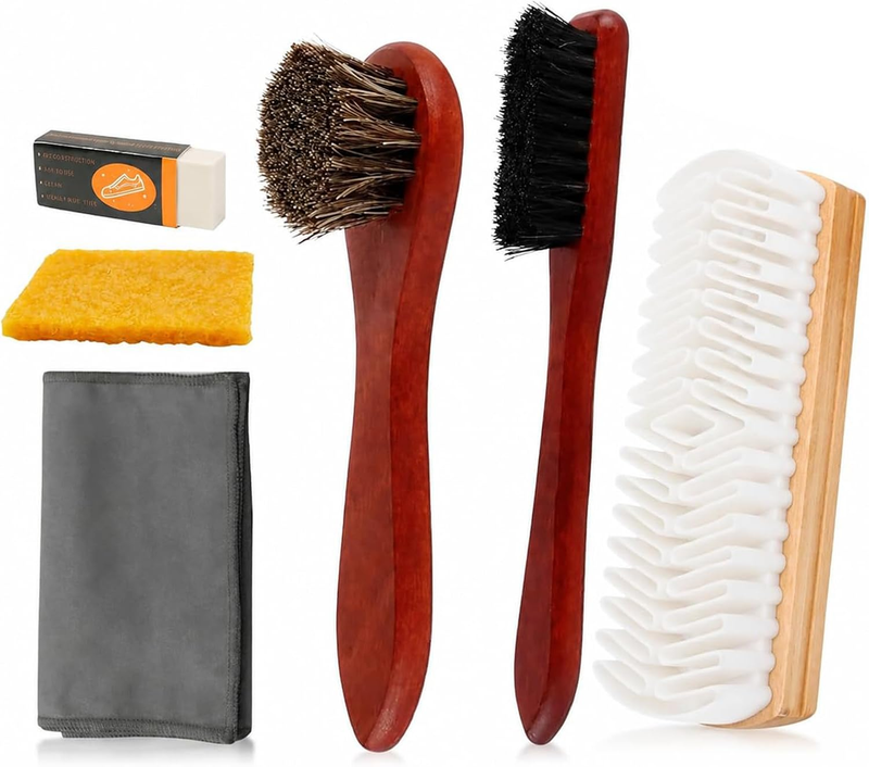 Shoe Brush Set 6 Piece Suede and Nubuck Cleaner Kit Includes Long Handle Brush O