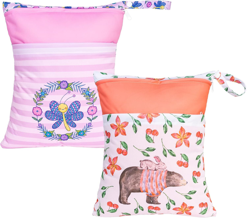 BABY 3Pcs Cloth Diaper Wet Dry Bags Waterproof Reusable with Two Zippered Pocket