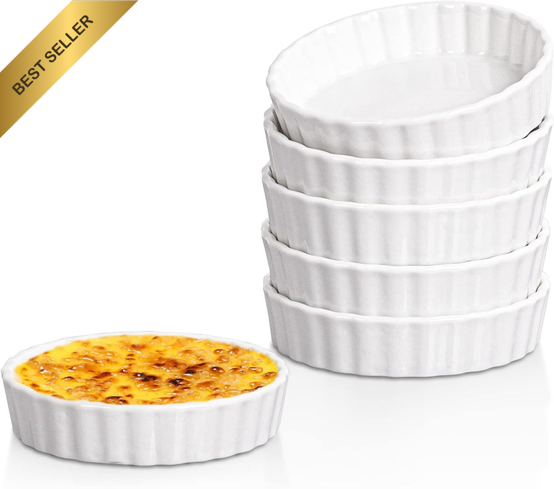 EP Leben Porcelain Quiche Baking Dish 6 Oz Oven Safe - Shallow Creme Brulee Dish