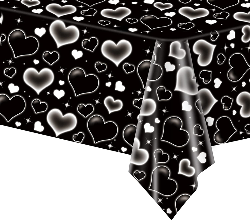 54" x 108" Valentines Day Tablecloth Black Heart Plastic Table Cover Decoration