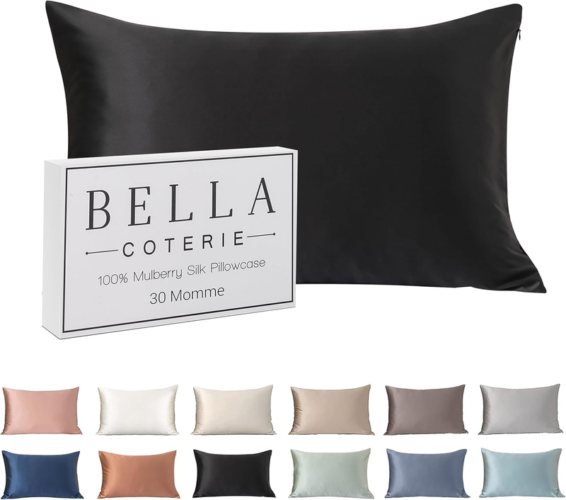 Luxury Silk Pillowcase for Hair and Skin | 30 Momme | 100% Pure 6A Mulberry Silk | Super Soft | Perfectly Plush [Queen, Jet Black]