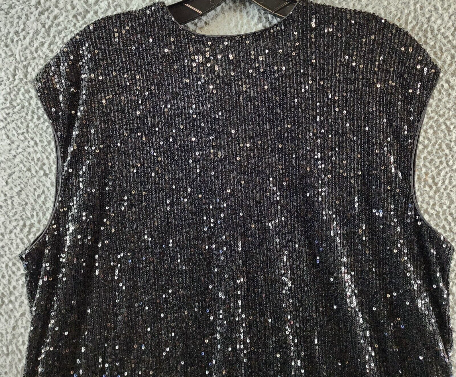 Calvin Klein Sequin Cap Sleeve Top Women's Large Black Back Zip Closure - Picture 4 of 15