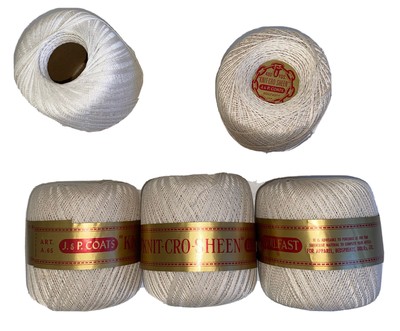 VINTAGE lot 1900 yards total J&P Coats Knit-Cro-Sheen new & partial ecru & white