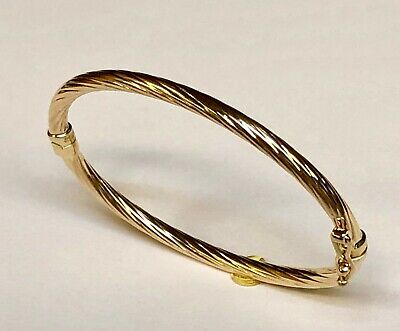 14kt Yellow Gold Twisted Fluted Hinged Children's Bangle/Bracelet 5.5" 3 grams