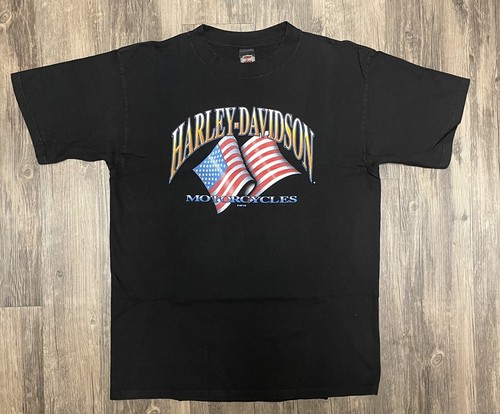 Vintage Harley Davisdon Motorcycle Shirt American Flag Mens