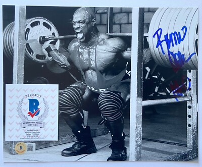 RONNIE COLEMAN SIGNED 8X10 PHOTO BODYBUILDING LIFT 8X MR OLYMPIA O CHAMP BAS C