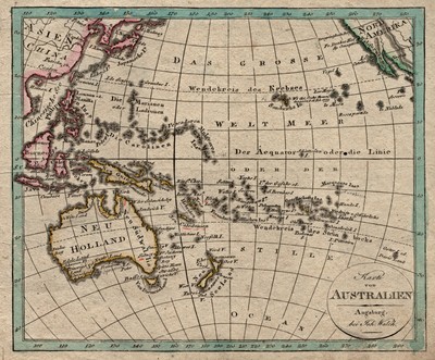 AUSTRALIEN PAZIFIK Original Kupferstich Landkarte Walch 1820