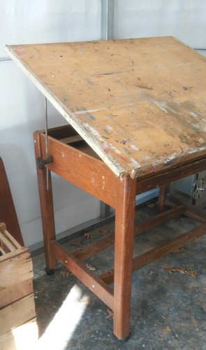 Vintage Large Rolling Industrial Drafting Table Well Made Functional