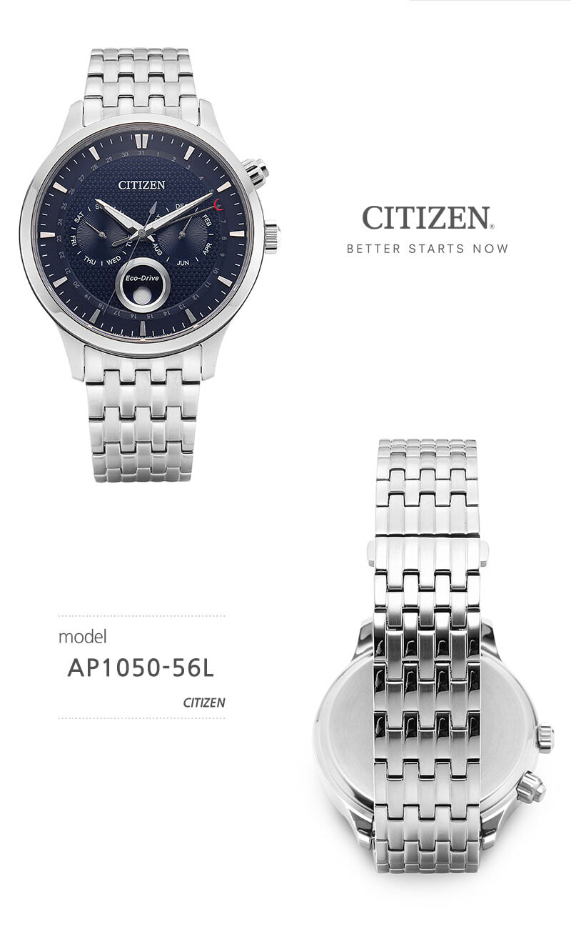 Pre-owned Citizen Genuine  Eco Drive Moon Phase Men's Watch Japan Stainless Steel 42mm Bl
