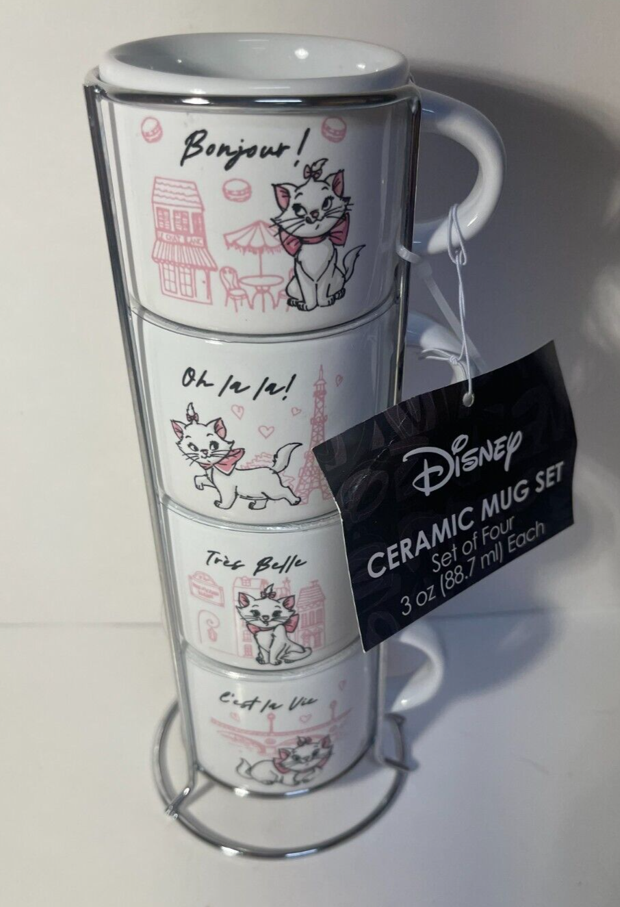 Set of 4 Disney Aristocats Marie espresso cups with holder, 
