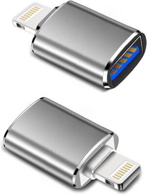 (Apple Mfi Certified) Lightning Male to USB Female Camera Adapter,2 Pack Portabl