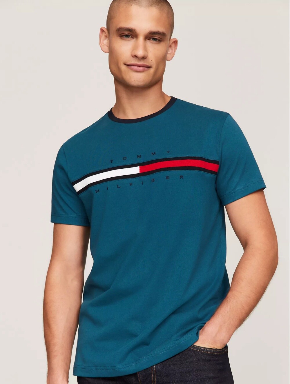NWT Mens Tommy Hilfiger Embroidered Flag Logo T-Shirt Tee