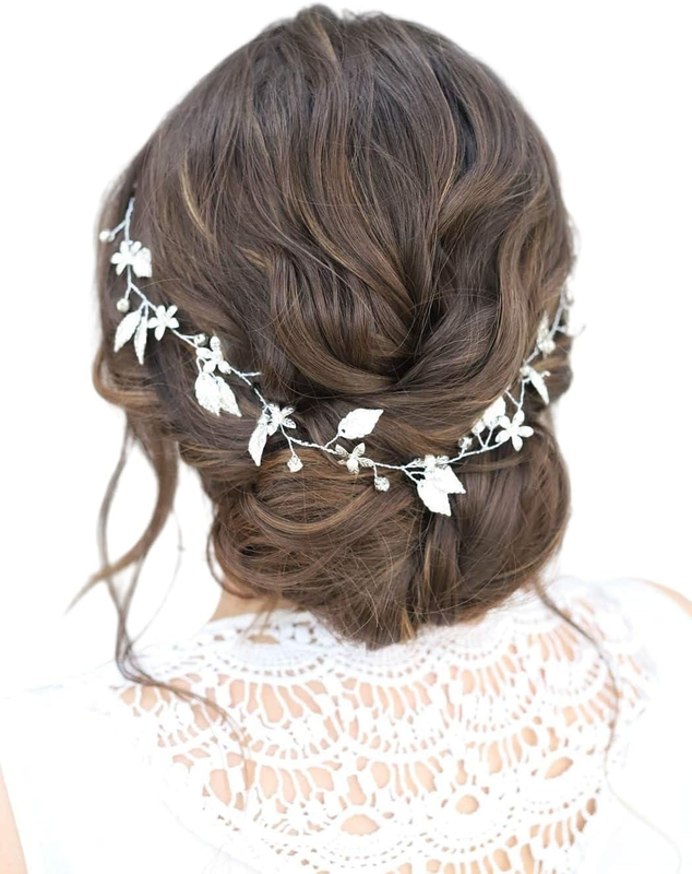 Wedding Hair Vine Headband - Bride Gold Leaf Bridal Accessories for Women (Silve