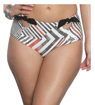 NWT Gray & Burgundy Diagonal Stripe Moma Bow Cutout Bikini Plus Bottoms 24W