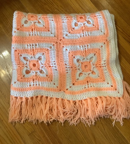 Reversible Peachy Orange/ White Fringe 71x45