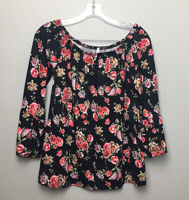 Lime N Chili Womens Black Floral Long Sleeve Pullover Blouse Size S
