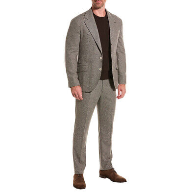 Pre-owned Brunello Cucinelli Men's Wool Blend 3 Button Classic Hounds Tooth Suit In Brown
