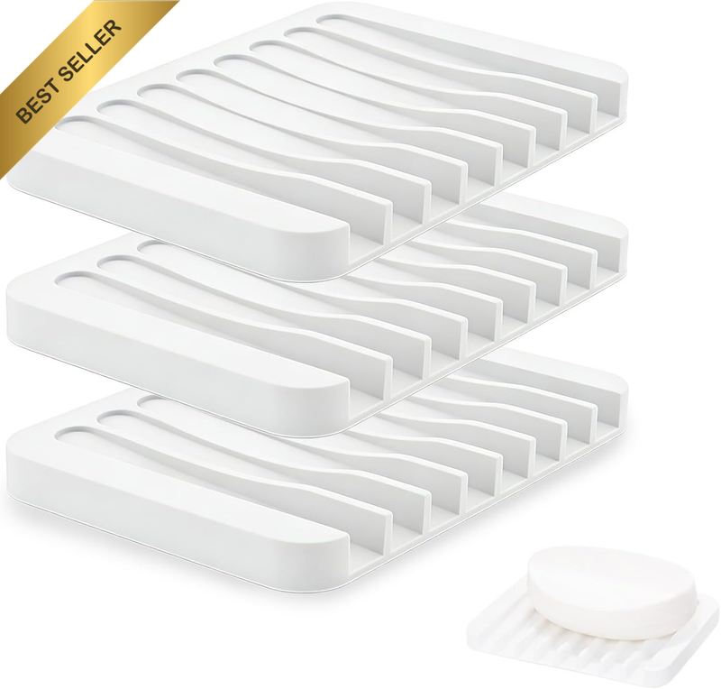 3 Pack  Soap Holder, Self-Draining Soap Dish for Bathroom Shower, Silicone Water