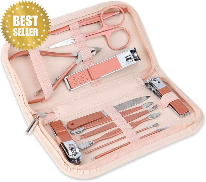 Nail Clippers and Beauty Tool Portable Set, Rose Gold Martensitic Stainless Stee