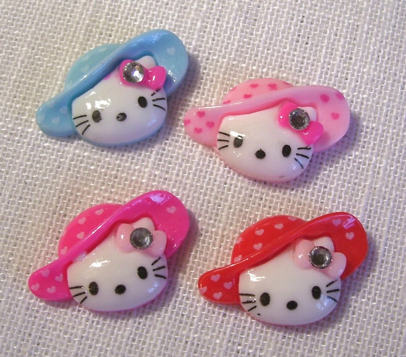 Lot 2 Embellissements RÃSine Strass, 25 X 16 Mm, TÃTe Chat Kitty Chapeau - R022