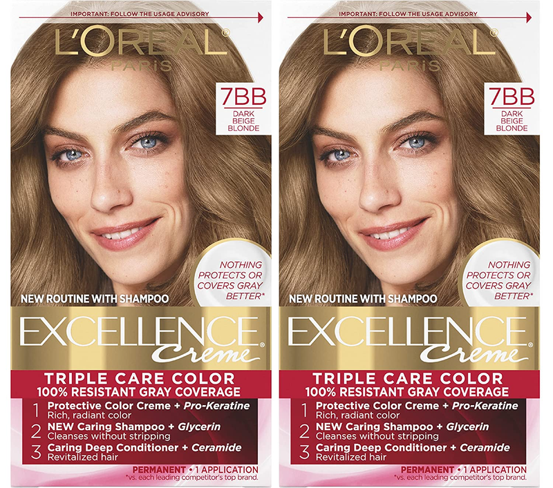 Excellence Creme Permanent Hair Color, 7BB Dark Beige Blonde, 100 Percent Gray C