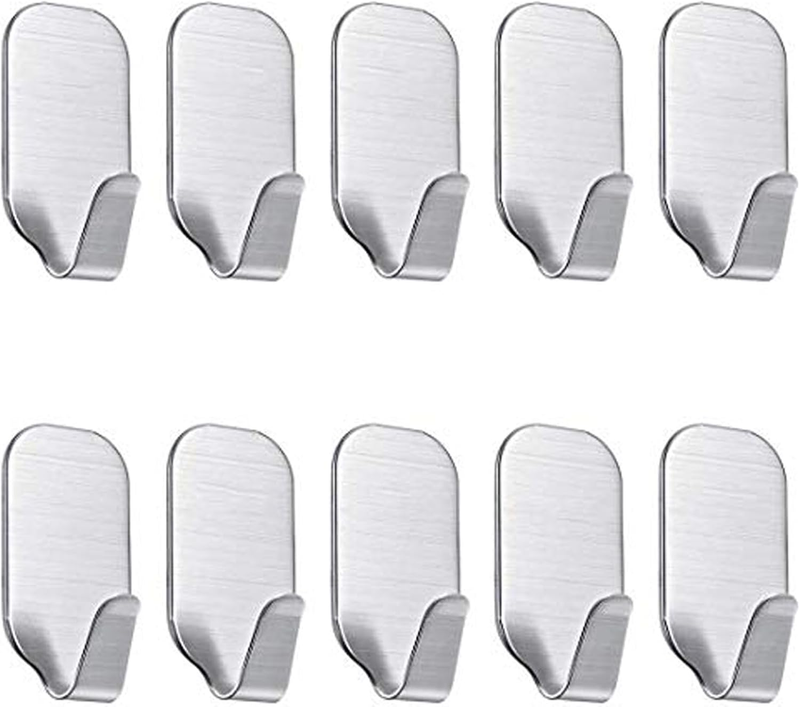 10Pcs Adhesive Heavy Duty Wall Hooks Small for Hanging Stainless Steel, No Drill