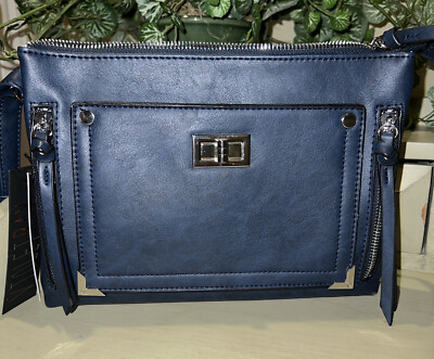 Violet Ray Dark Blue Crossbody Leather Purse Charming Charlie NWT Adj Strap