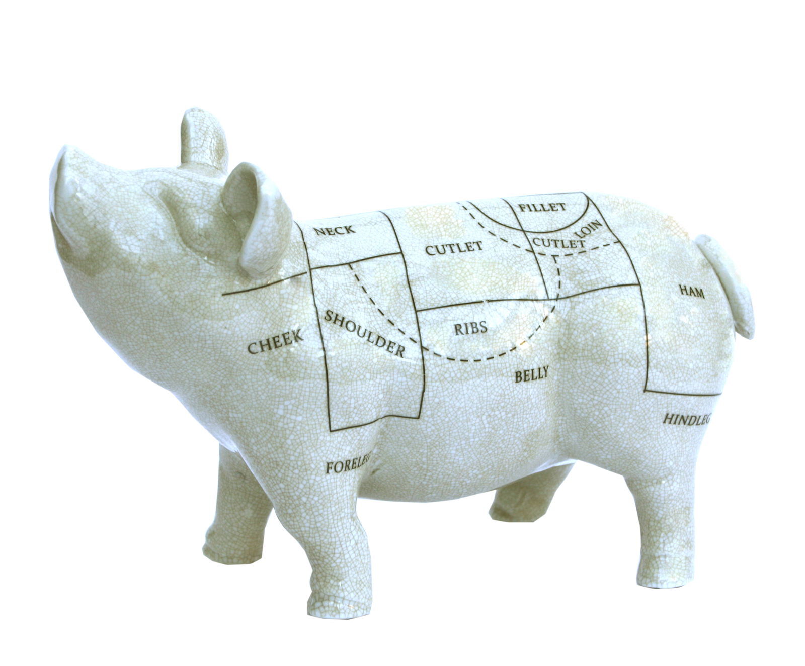 White Ceramic Pig Ornament Decorative Butcher's Cuts Design Sculpture Gift 32cm