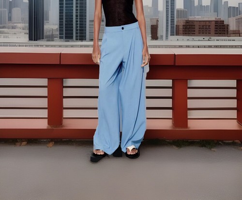 パンツ Blue Version Wide Leg Pants ZARA Women's Pleated Wide Leg Pants(Light Blue, US L/EUR L