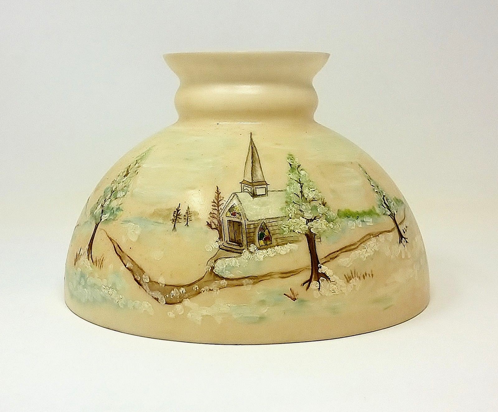 Hand Painted Glass Lamp Shade Winter Holiday Scene Mint Condition