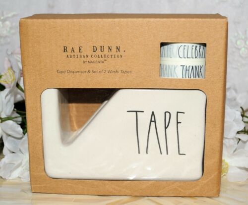 NEW IN BOX Rae Dunn TAPE White Ceramic Tape Dispenser With 2 Rolls Washi Tapes 